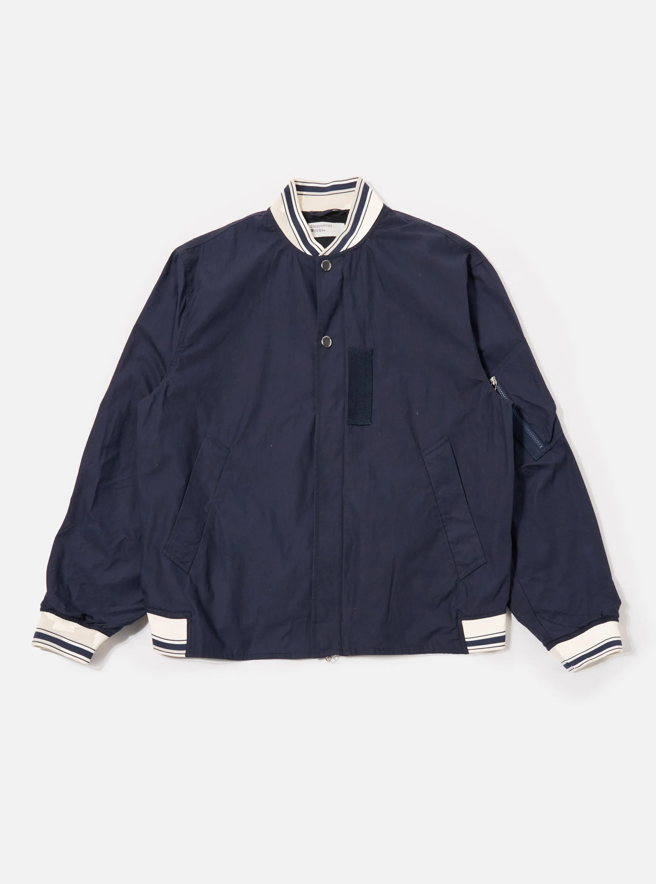Navy Peached Poplin NS Bomber Jacket sold by Universal Works