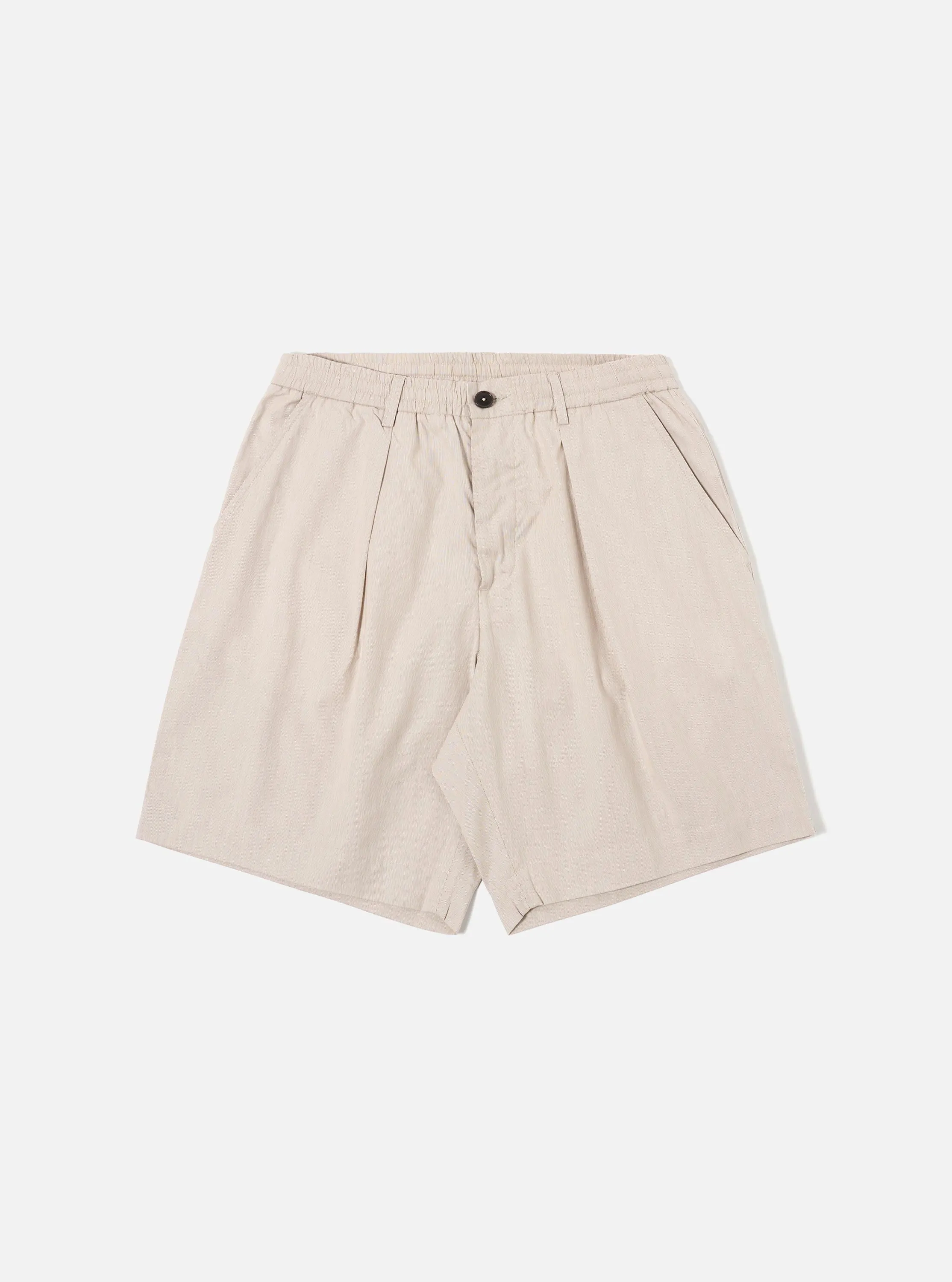 Brown Kennedy Stripe Pleated Track Short sold by Universal Works