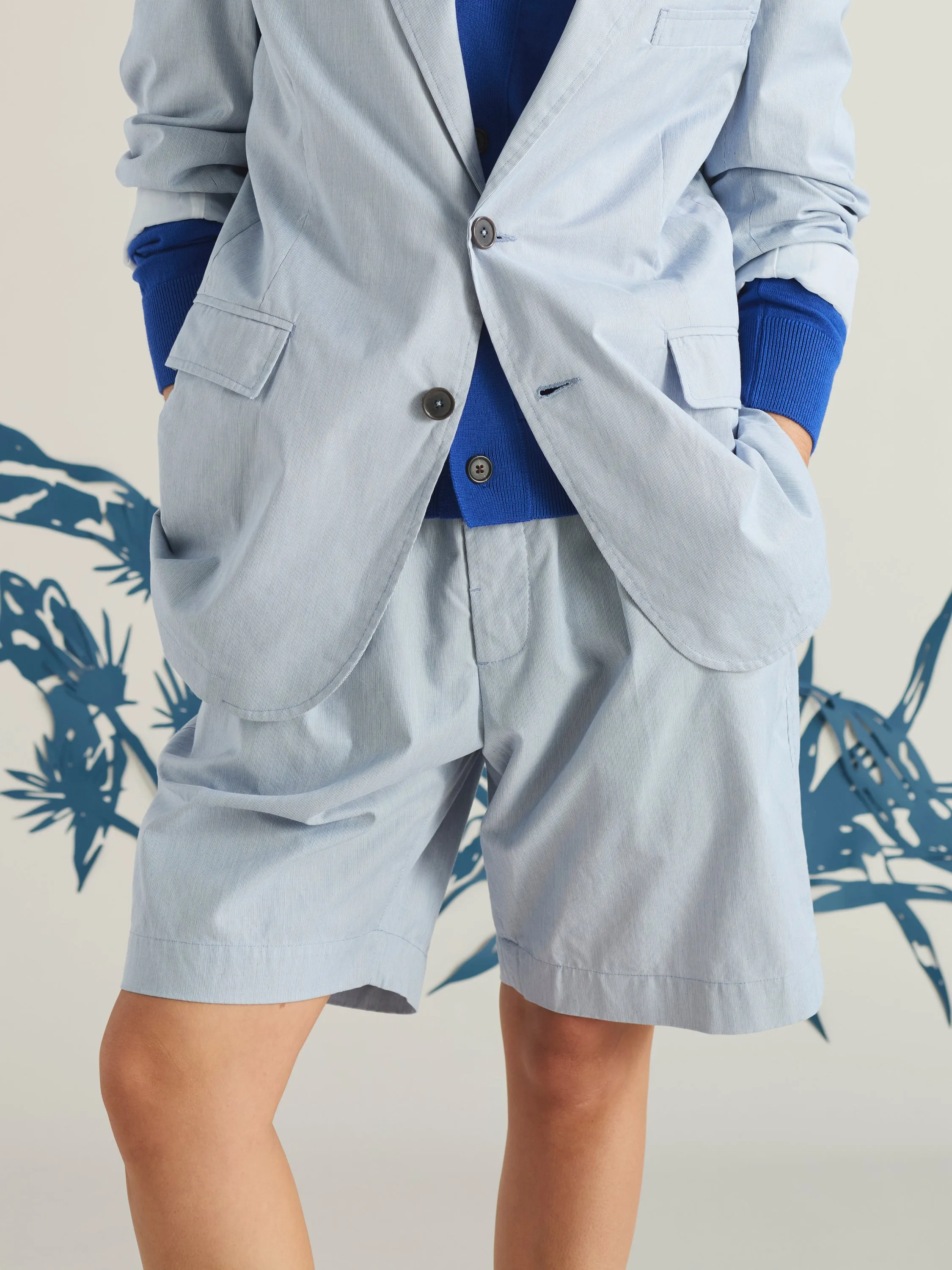 Navy Kennedy Stripe Pleated Track Short sold by Universal Works product image thumbnail 4