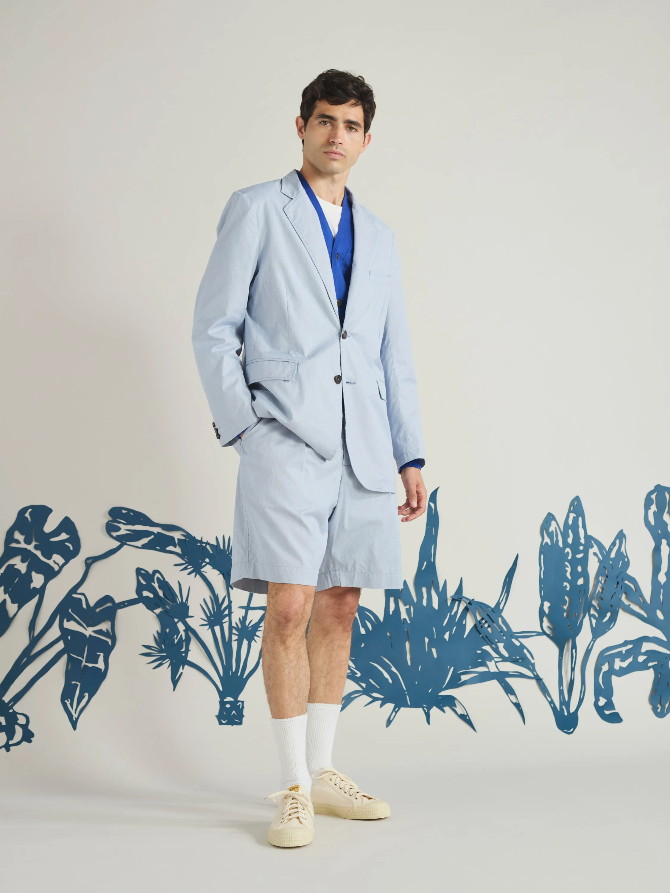 Navy Kennedy Stripe Pleated Track Short sold by Universal Works product image thumbnail 3