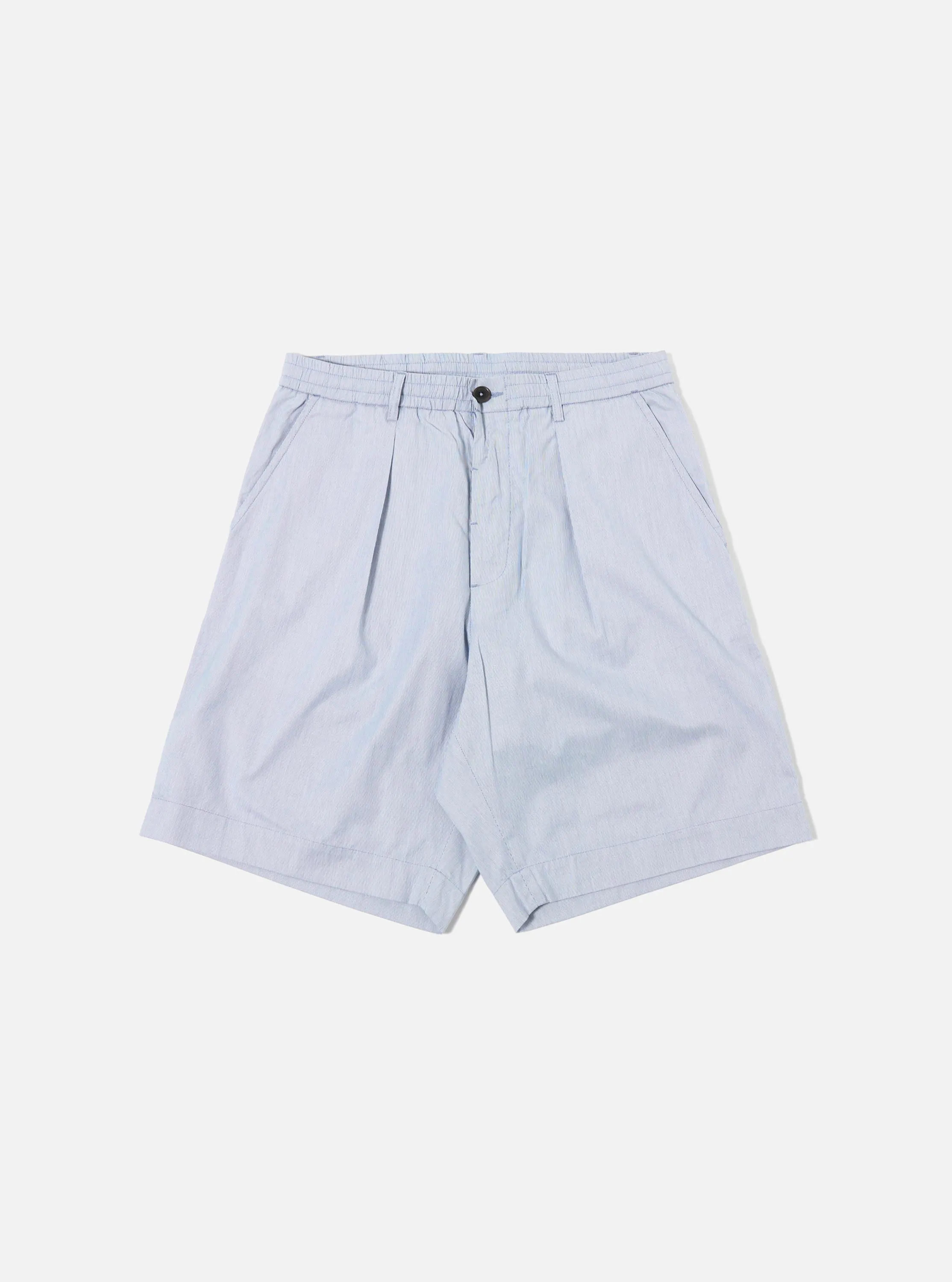 Navy Kennedy Stripe Pleated Track Short sold by Universal Works