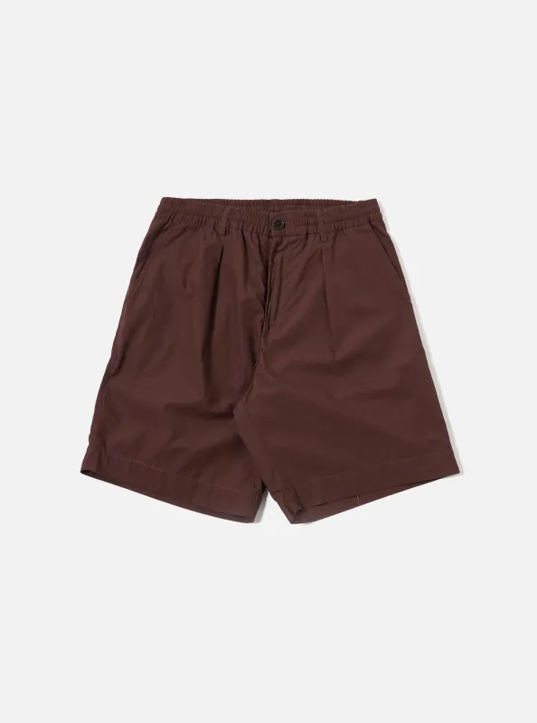 Brown Peached Poplin Pleated Track Short sold by Universal Works