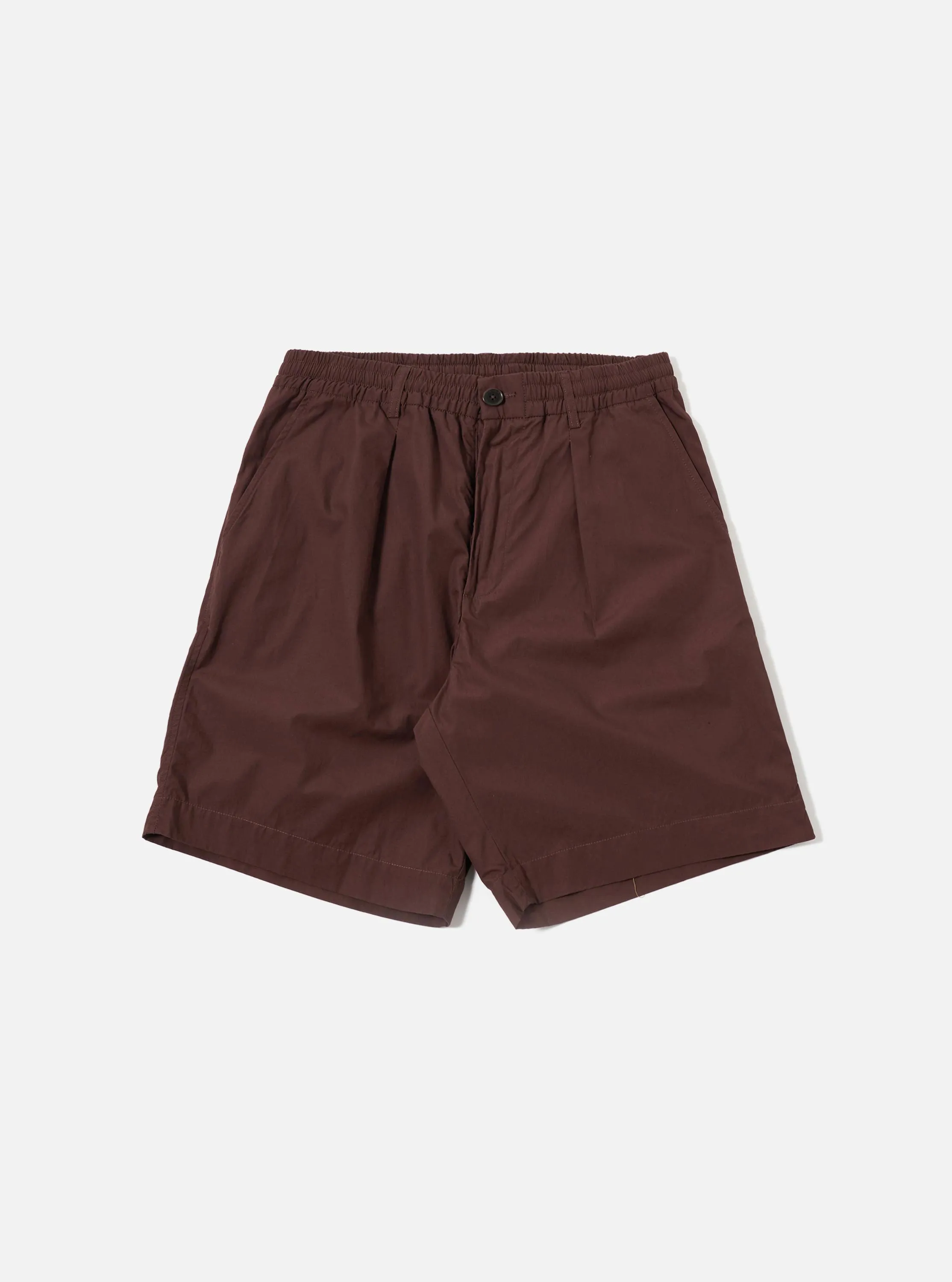 Brown Peached Poplin Pleated Track Short sold by Universal Works