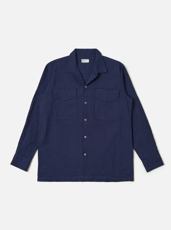 Navy Arten Seersucker Attendant Shirt sold by Universal Works