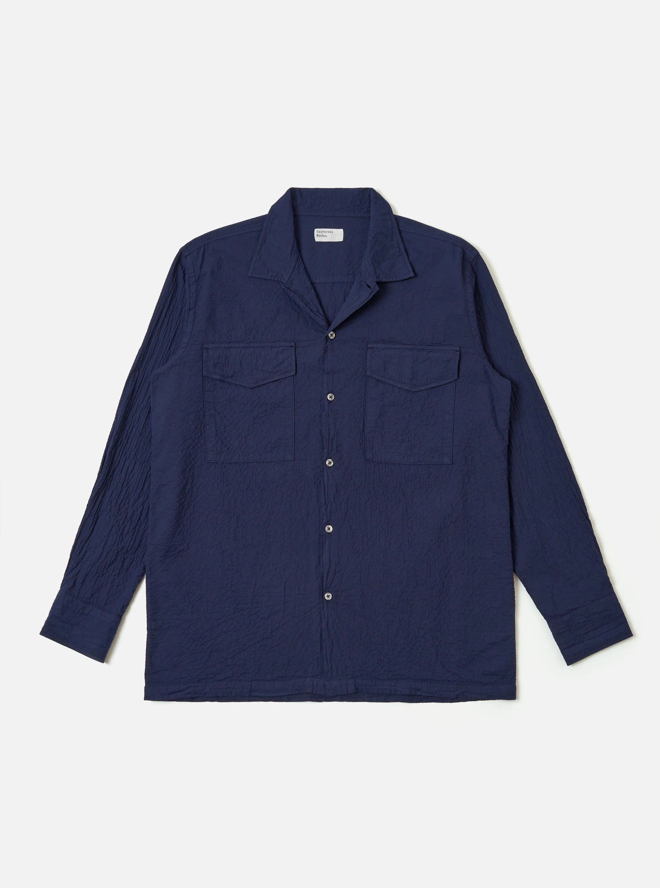 Navy Arten Seersucker Attendant Shirt sold by Universal Works