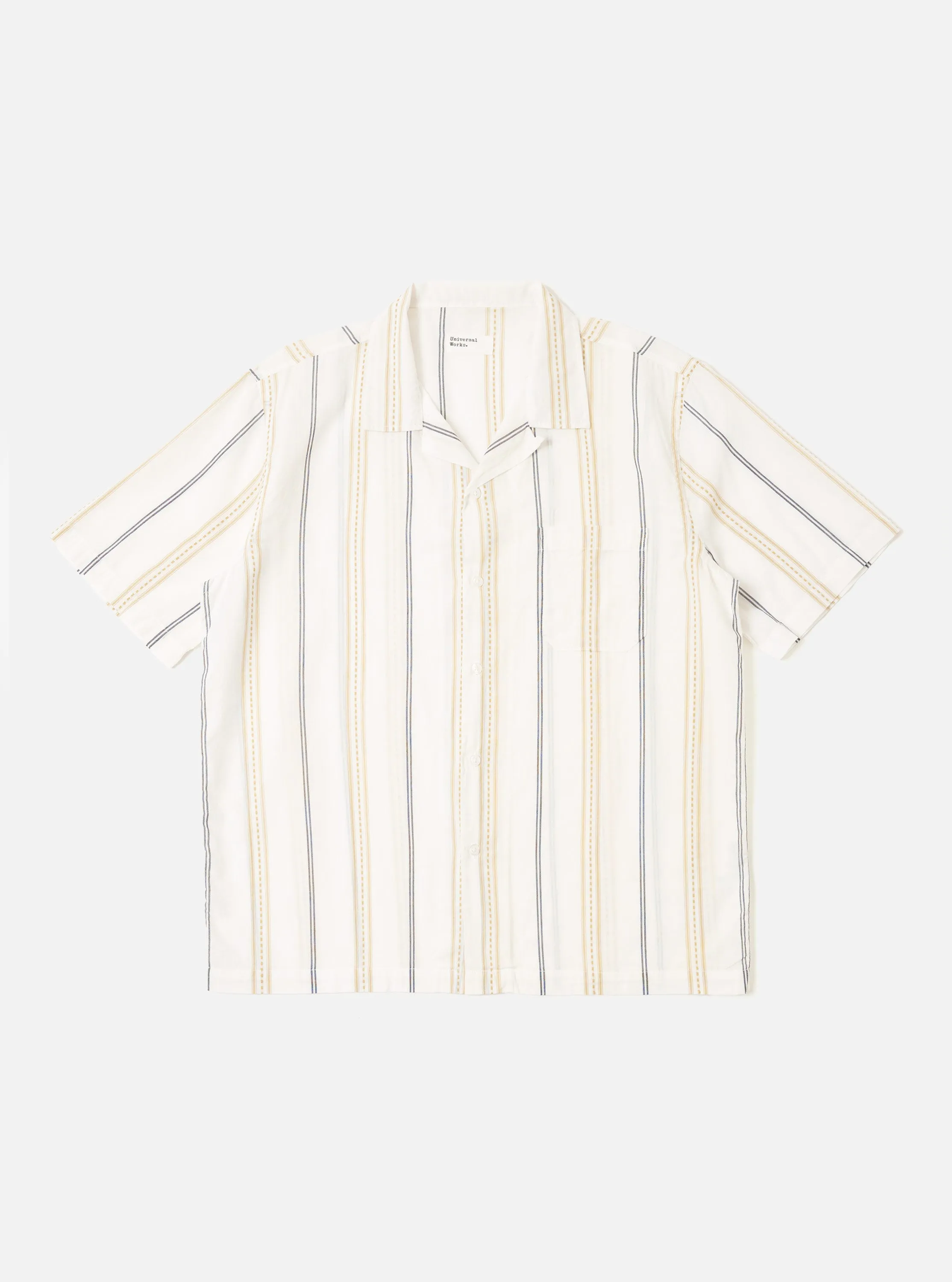 Ecru/Navy/Sand Hendrix Stripe Road Shirt sold by Universal Works