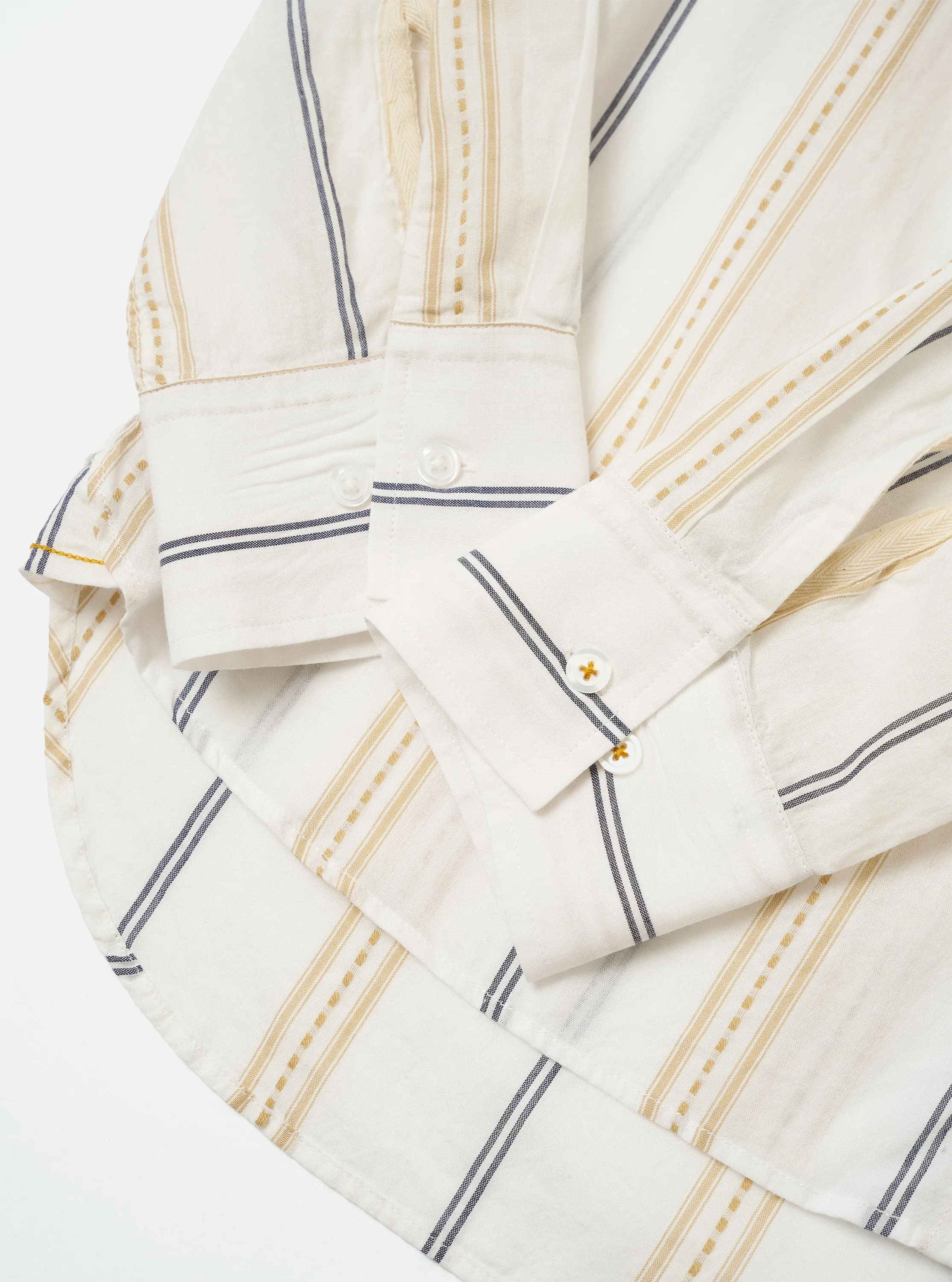 Ecru/Navy/Sand Hendrix Stripe Square Pocket Shirt sold by Universal Works product image thumbnail 5