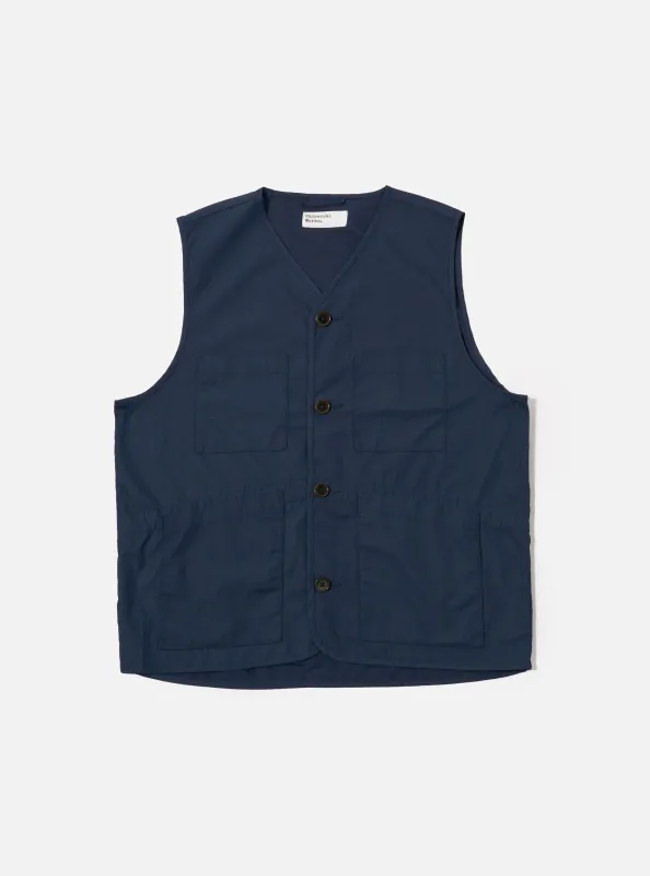 Navy Recycled Polytech City Waistcoat sold by Universal Works