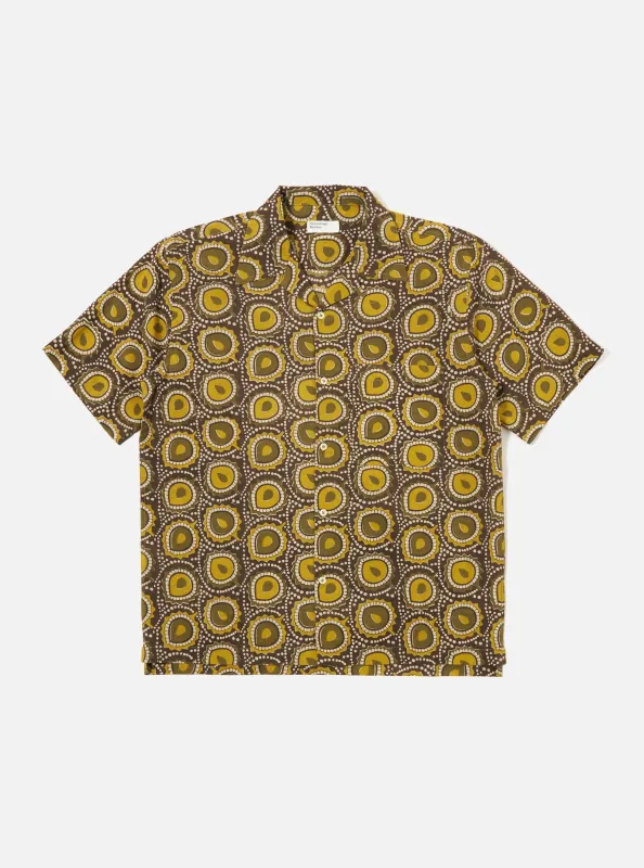 Olive Cape Block Print Camp Shirt sold by Universal Works