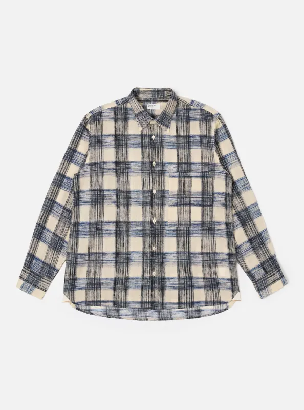 Navy Window Panes Square Pocket Shirt sold by Universal Works