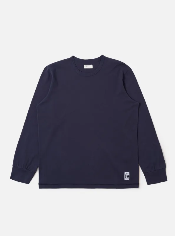 Navy Recycled/Bio Jersey Henry L/S Tee sold by Universal Works