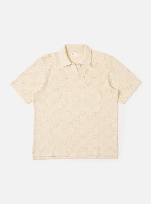 Ecru Fantasy Checkerboard Vacation Polo sold by Universal Works