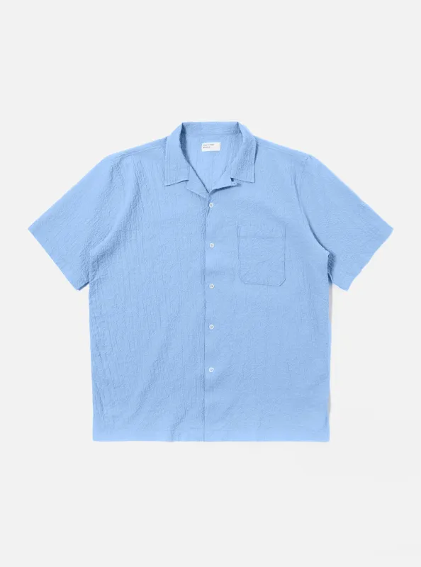 Sky Blue Seersucker Shirting Road Shirt sold by Universal Works