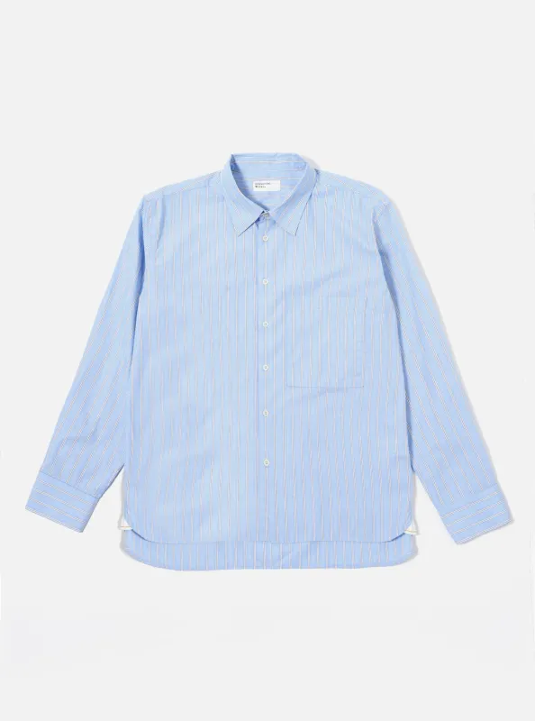 Blue Mc Stripe Square Pocket Shirt made by Universal Works