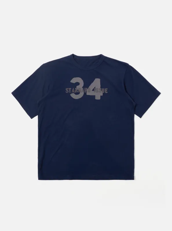 Navy Single Jersey 34 Printed Core Tee made by Universal Works