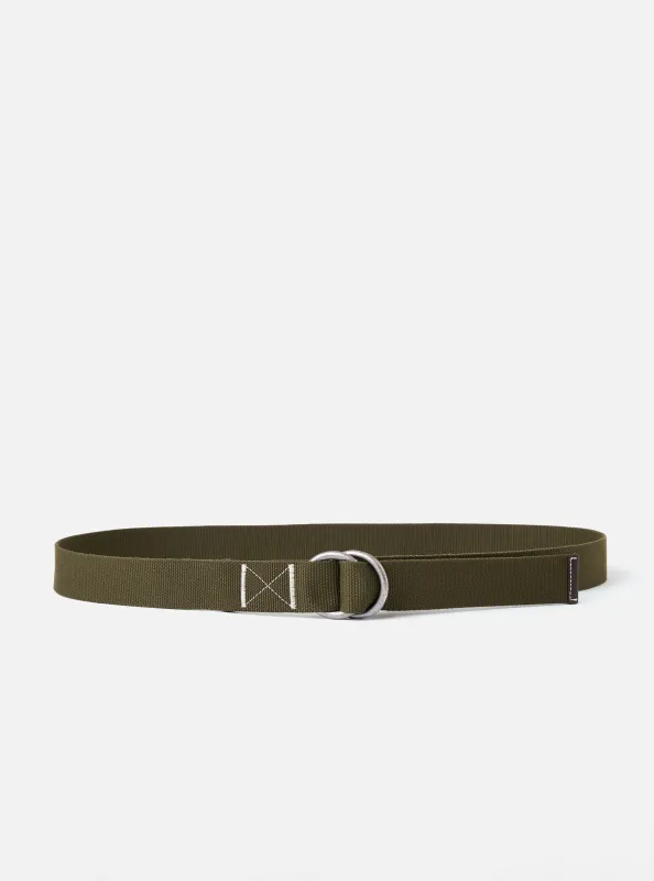 Olive Canvas Webbing O Ring Belt made by Universal Works