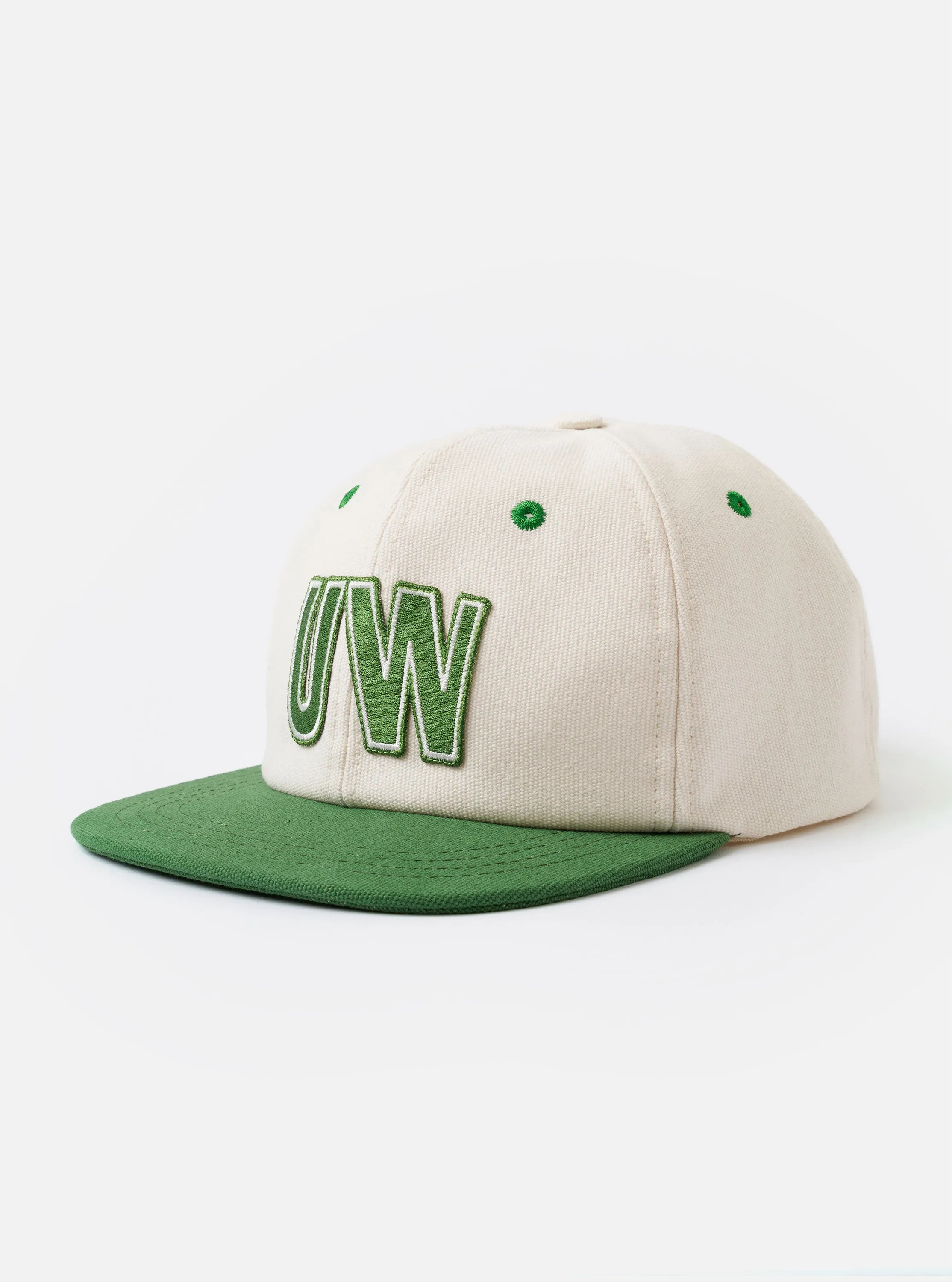 Ecru/Green Canvas Baseball Hat sold by Universal Works