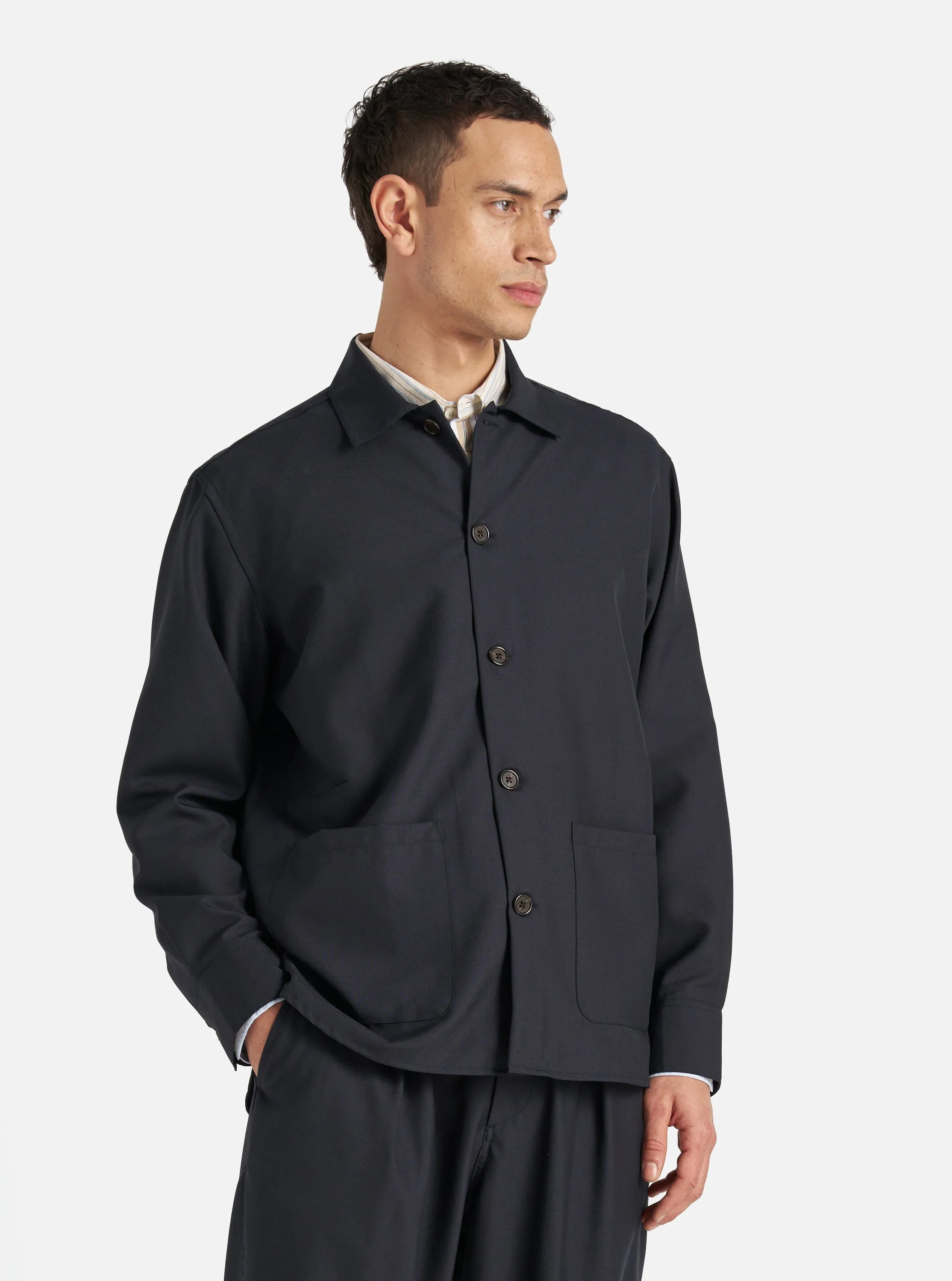 Navy Tropical Suiting Travail Overshirt sold by Universal Works product image thumbnail 2