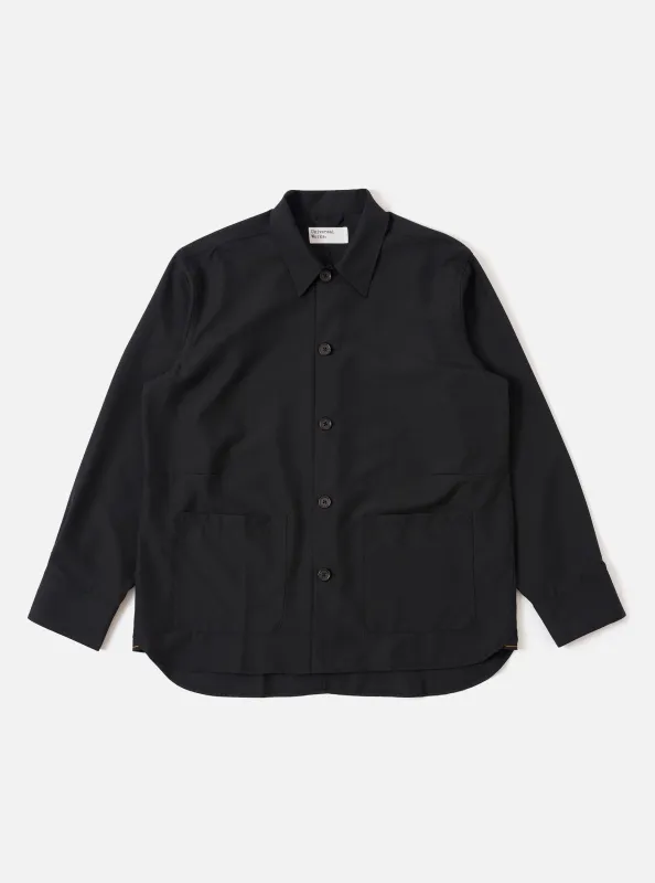 Black Tropical Suiting Travail Overshirt made by Universal Works