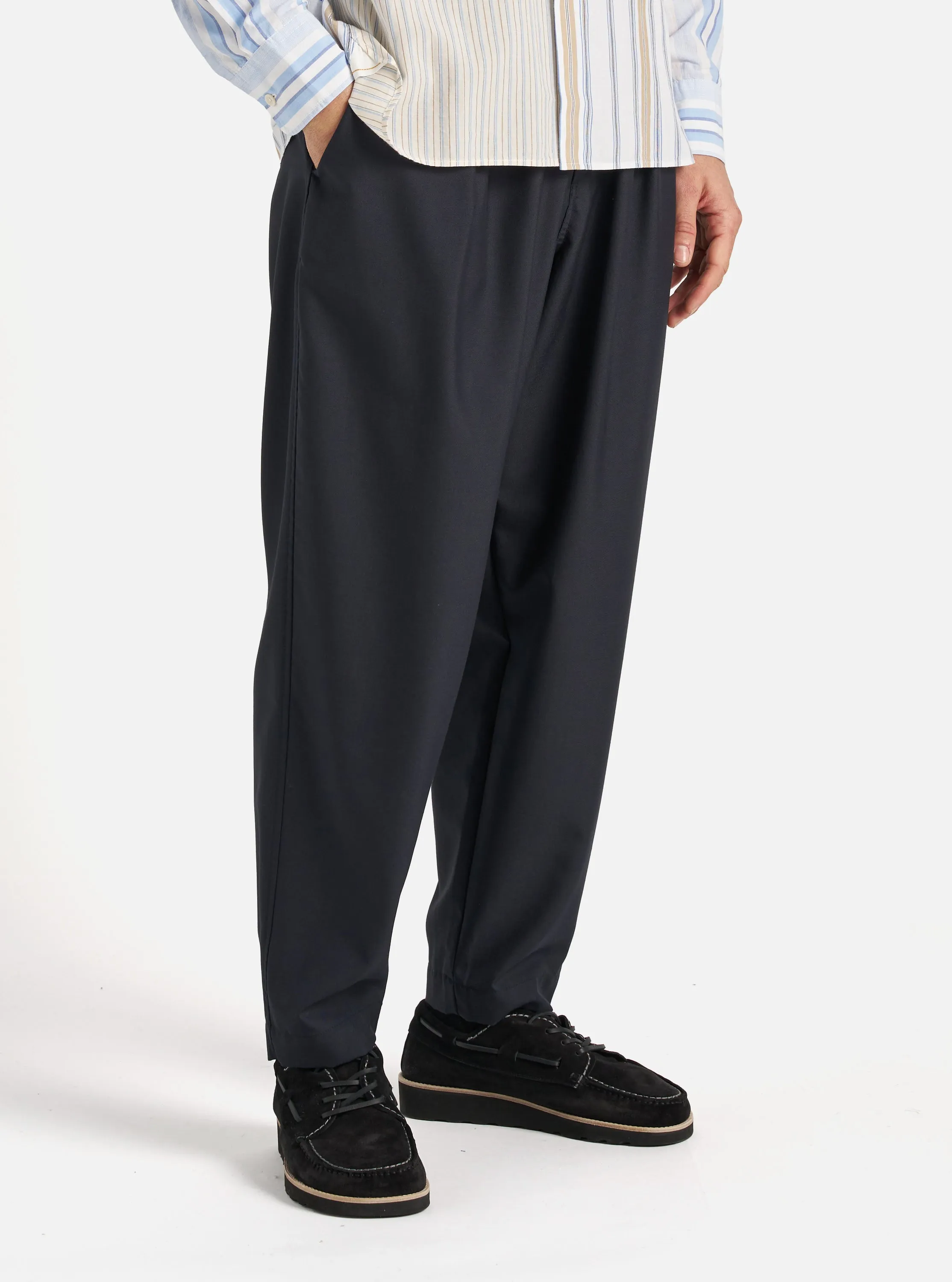 Navy Tropical Suiting Pleated Track Pant sold by Universal Works product image thumbnail 2