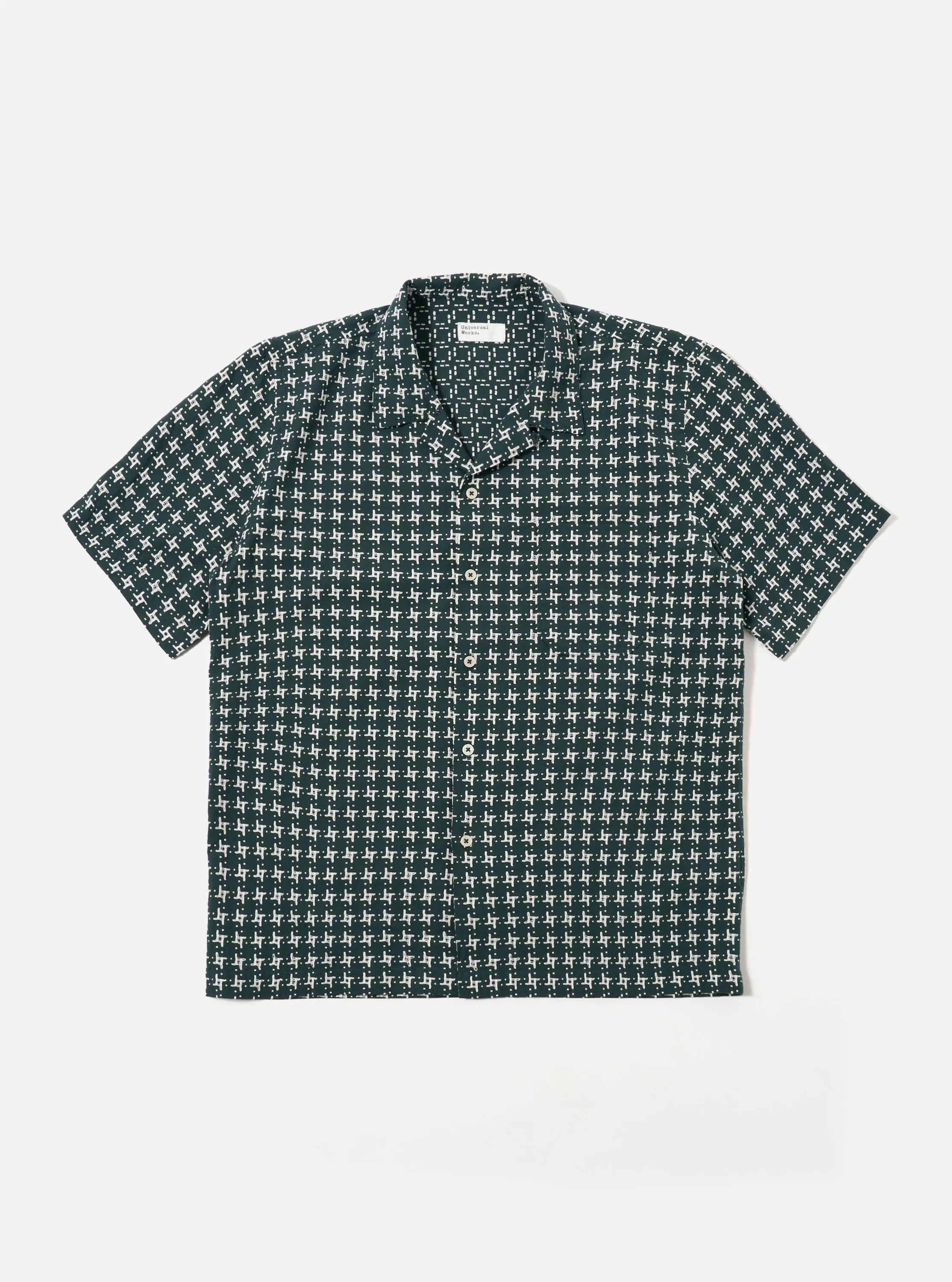 Green/White Rhodes 8 Cotton Road Shirt sold by Universal Works