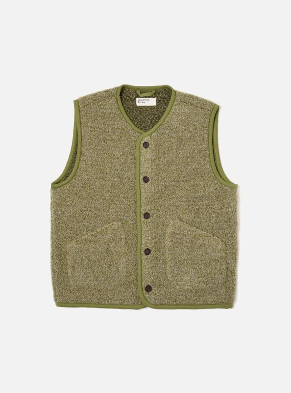 Light Olive Alvar Fleece Lancaster Gilet sold by Universal Works