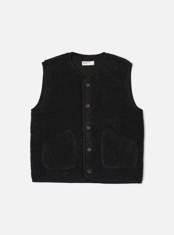 Black Alvar Fleece Lancaster Gilet sold by Universal Works