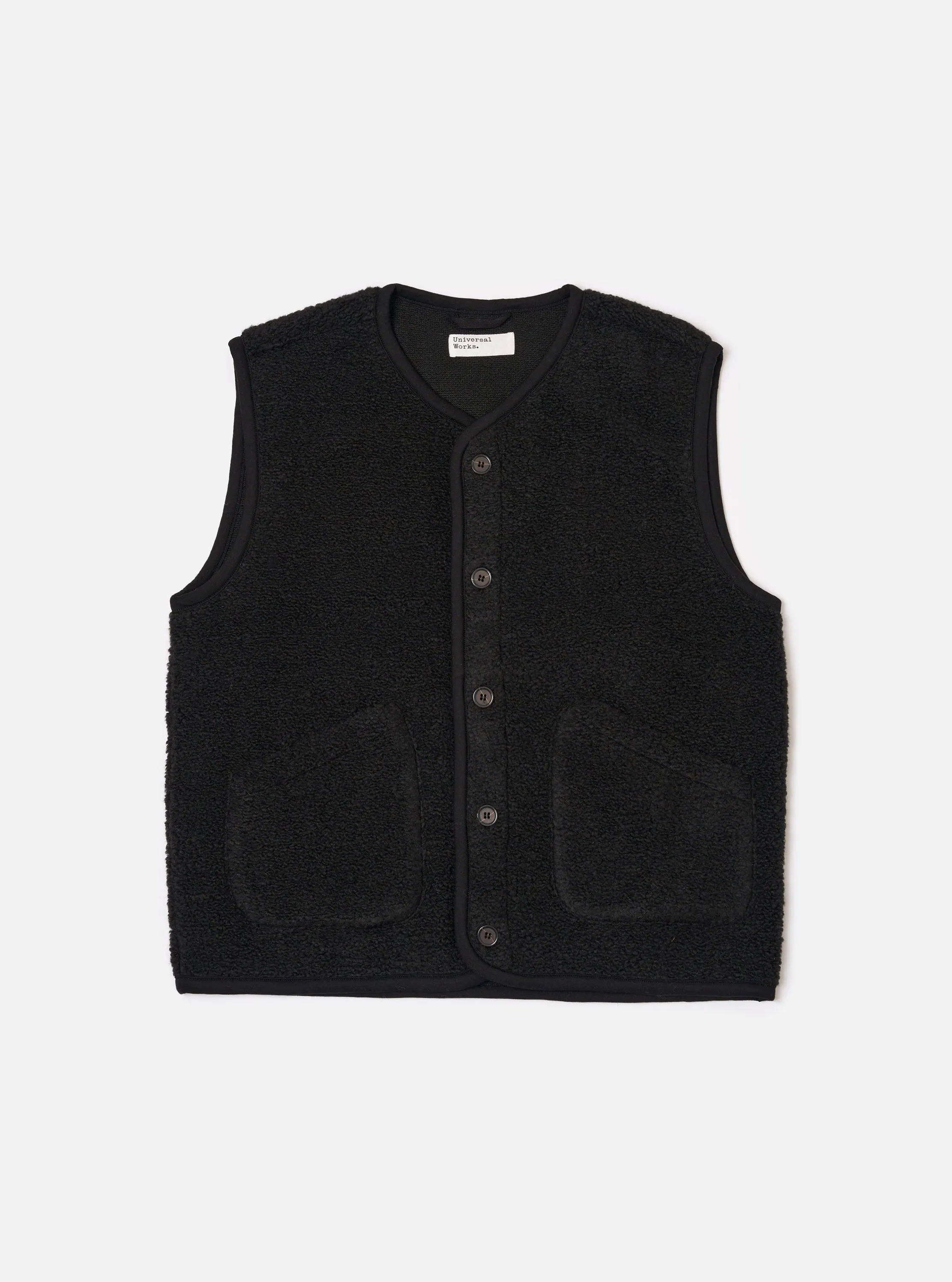 Black Alvar Fleece Lancaster Gilet sold by Universal Works