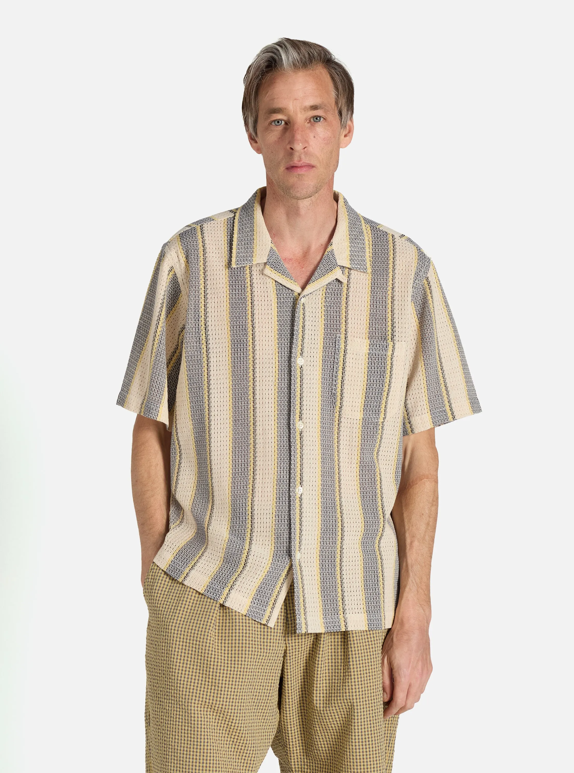 Grey/Yellow Cotton Lattice Road Shirt sold by Universal Works product image thumbnail 2
