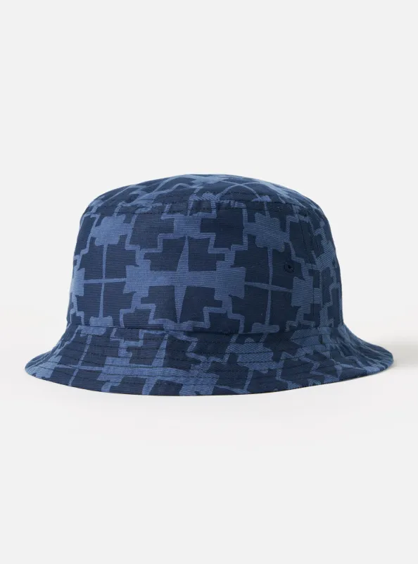 Navy Mitla Print Cord Beach Hat made by Universal Works