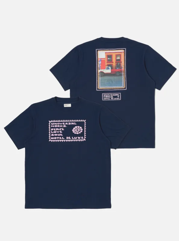 Navy/Pink Single Jersey Pickup Print Tee made by Universal Works