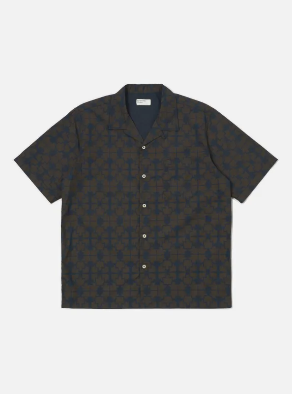 Navy Mitla Print Cotton Road Shirt made by Universal Works
