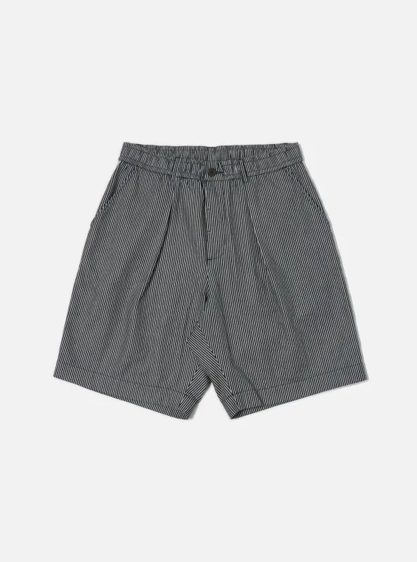 Indigo Hickory Stripe Denim Pleated Track Short sold by Universal Works