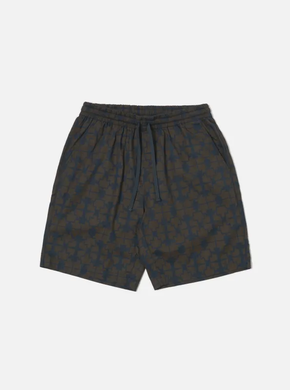 Navy Mitla Print Cotton Simple Short sold by Universal Works