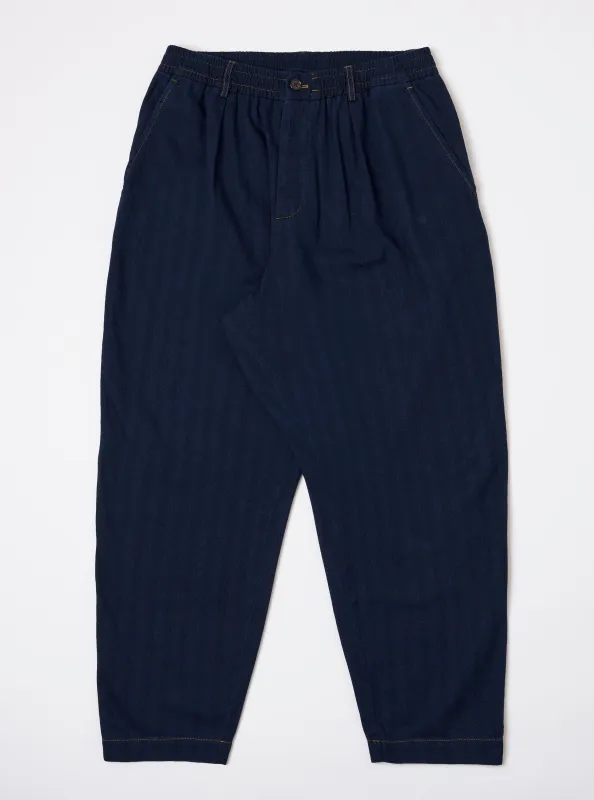 Indigo Recycled Herringbone Pleated Track Pant made by Universal Works
