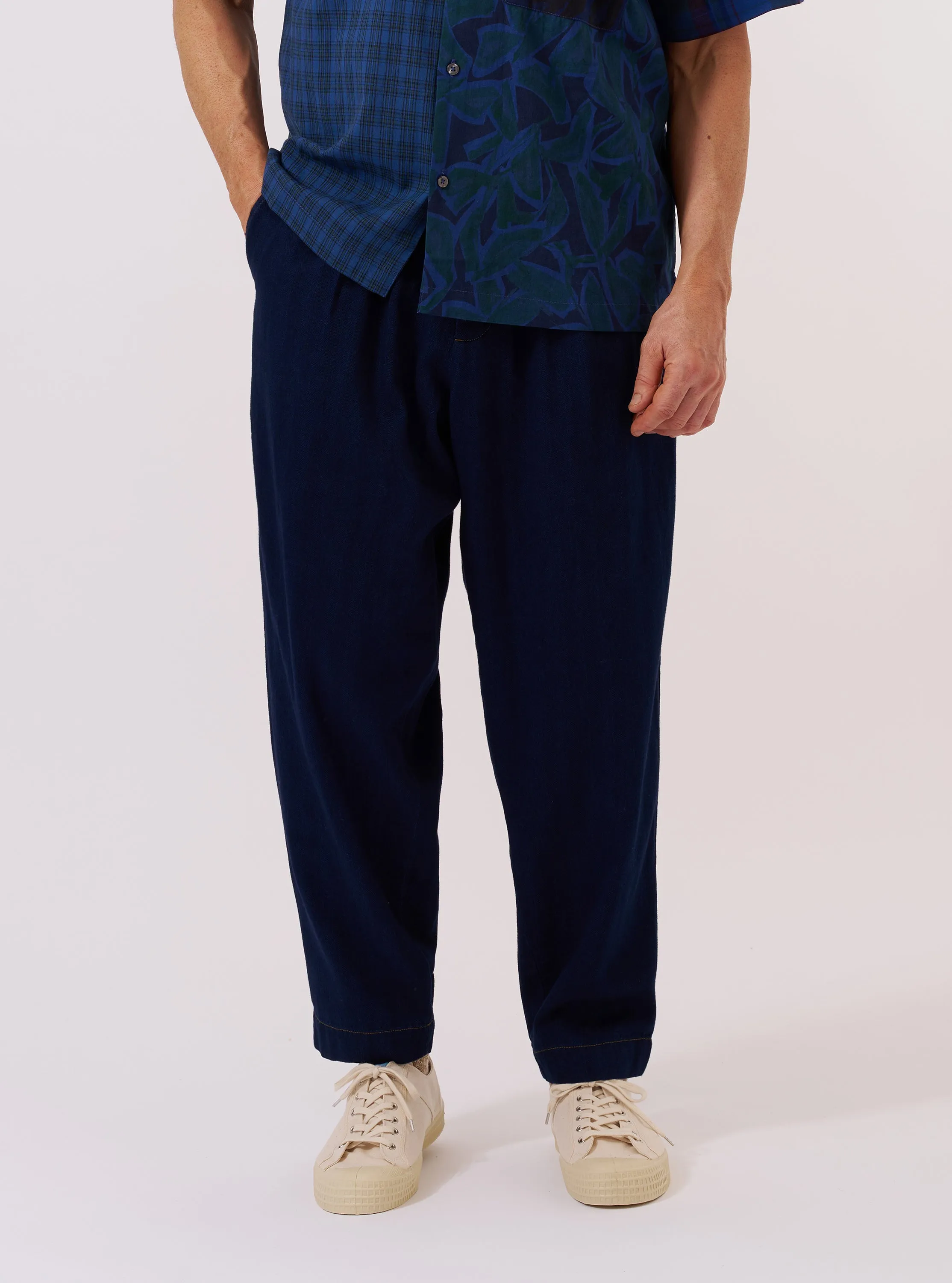 Indigo Recycled Herringbone Pleated Track Pant sold by Universal Works product image thumbnail 2