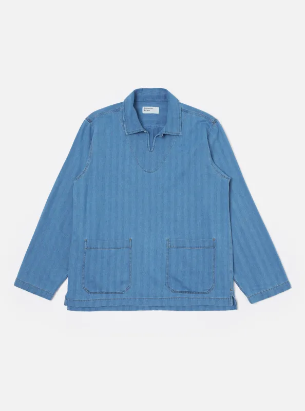 Washed Indigo Recycled Herringbone Smock Overshirt sold by Universal Works