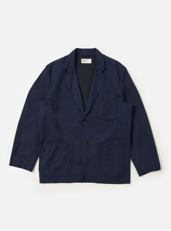 Navy Linen Slub Weave Two Button Jacket made by Universal Works
