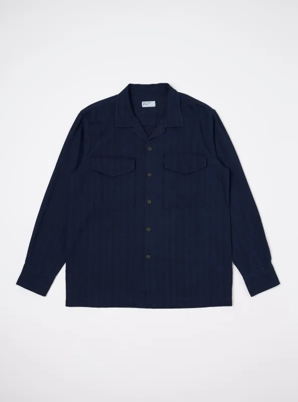 Indigo Recycled Herringbone Attendant Shirt made by Universal Works