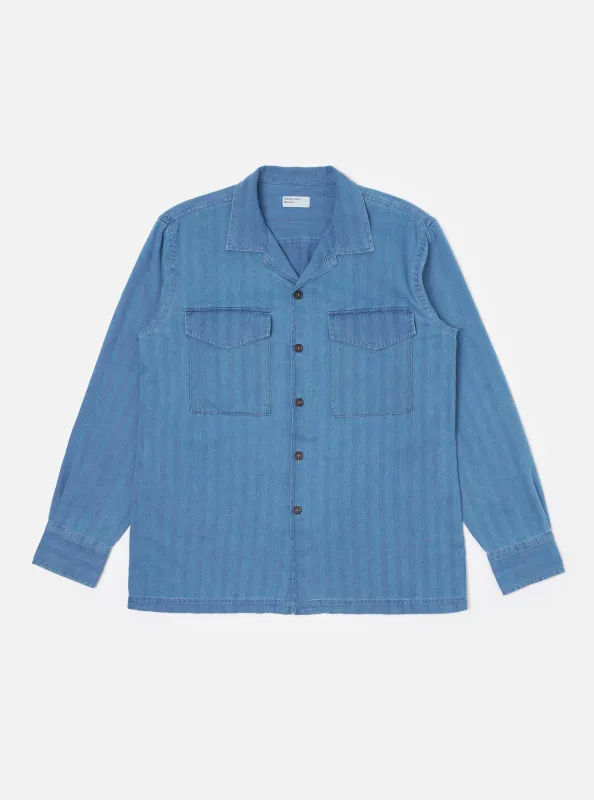 Washed Indigo Recycled Herringbone Attendant Shirt made by Universal Works