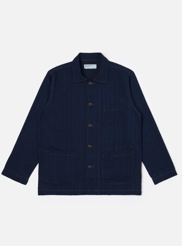 Indigo Recycled Herringbone Bakers Overshirt sold by Universal Works
