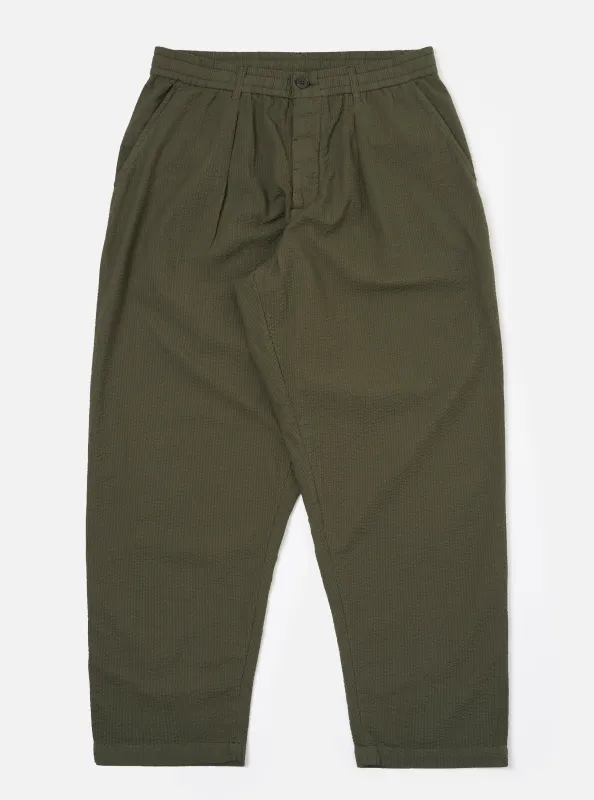 Olive Merida Seersucker Pleated Track Pant made by Universal Works
