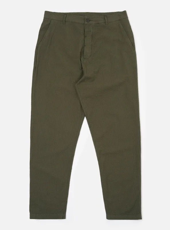 Olive Merida Seersucker Military Chino made by Universal Works