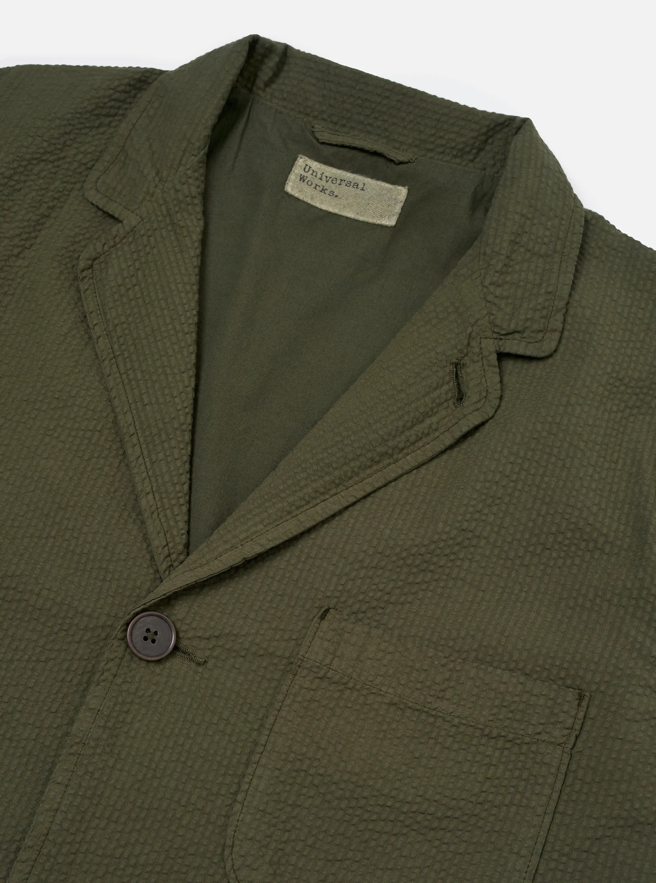 Olive Merida Seersucker Three Button Jacket sold by Universal Works product image thumbnail 3