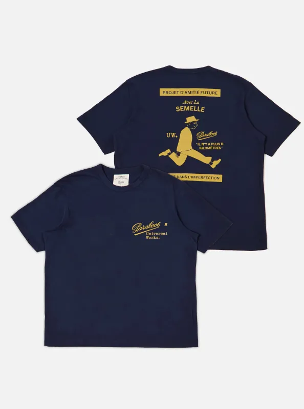 Paraboot x Universal Works Navy Single Jersey Print Tee made by Universal Works
