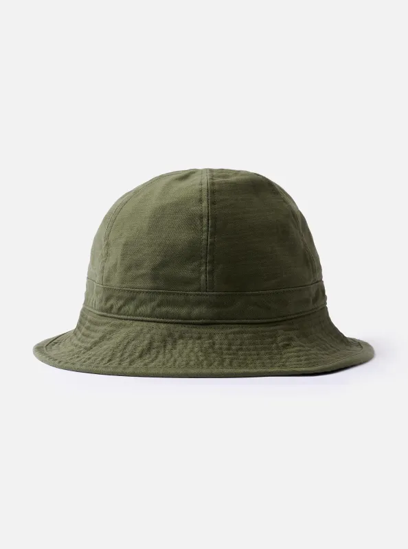cableami® Dark Olive Baker Back Satin Cotton Metro Hat made by Universal Works