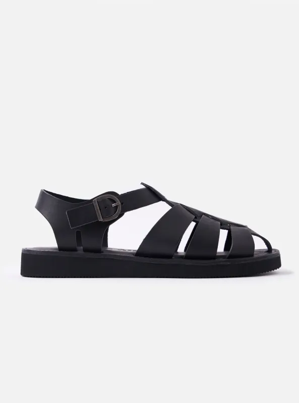 Organic Handloom Black Leather Gurkha made by Universal Works