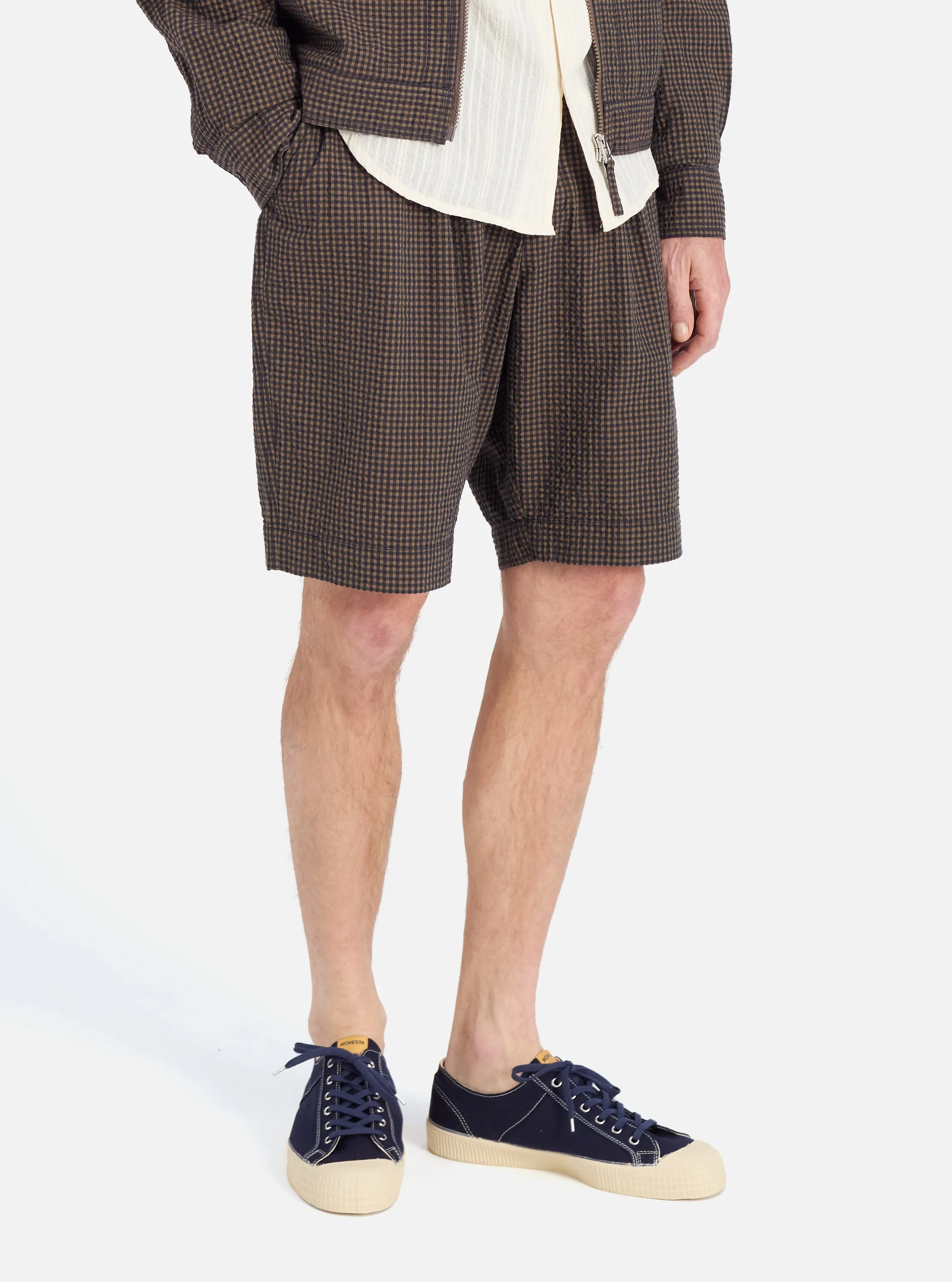 Navy Japanese Seersucker Pleated Track Short sold by Universal Works product image thumbnail 2