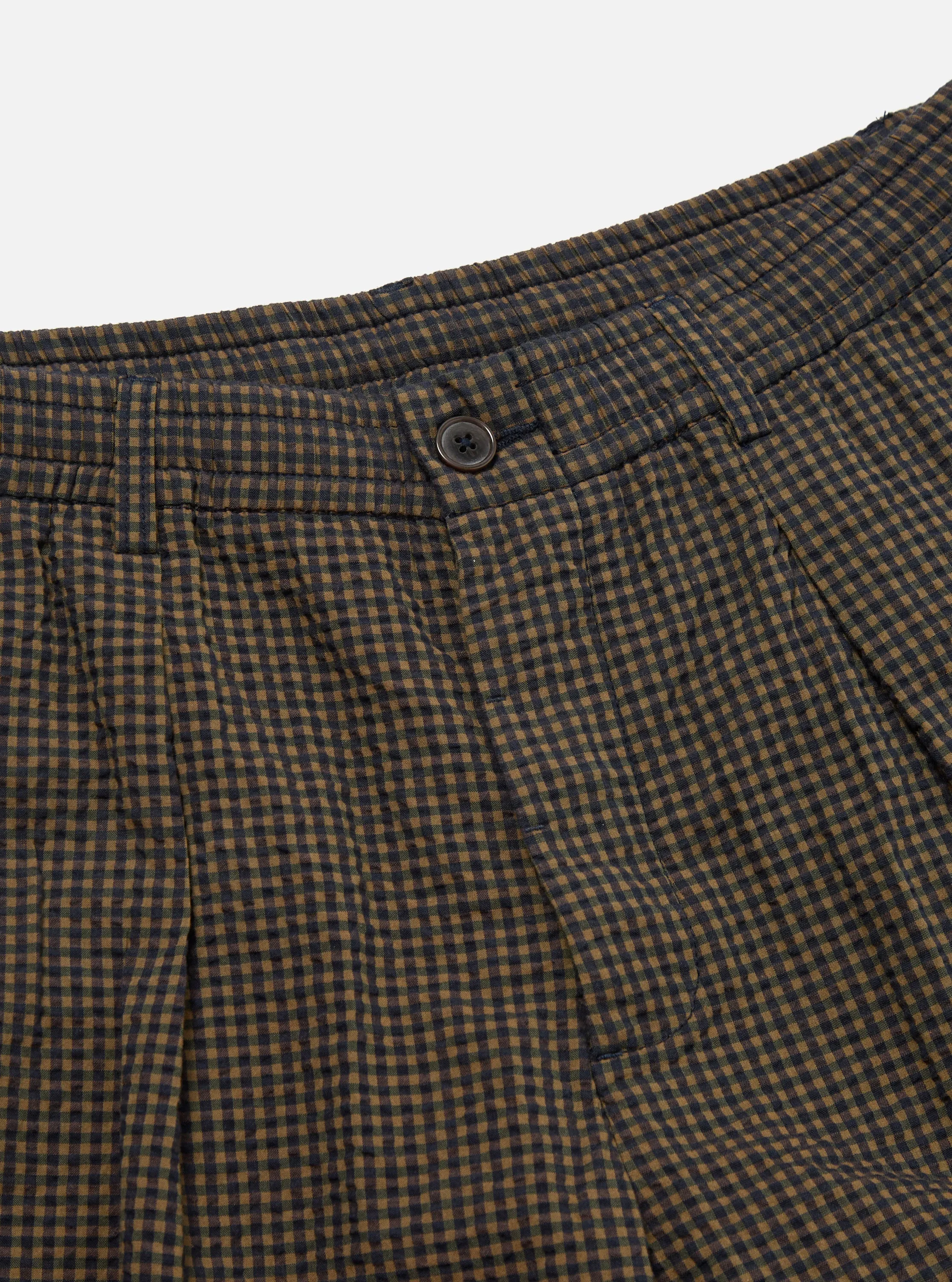 Navy Japanese Seersucker Pleated Track Short sold by Universal Works product image thumbnail 5