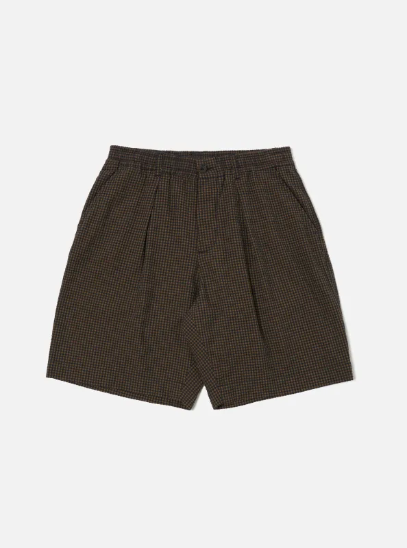 Navy Japanese Seersucker Pleated Track Short made by Universal Works